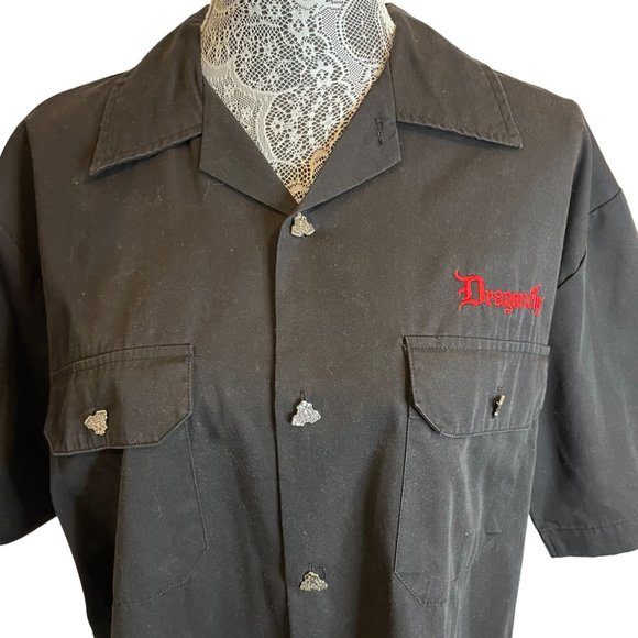 Dragon Fly Motorcycle Mens Black Button Up Shirt USA Garage Free To Ride Size M - Picture 3 of 12